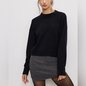 Good American Crystal Crewneck Sweater in Black Size Small (NWT) Retail $189